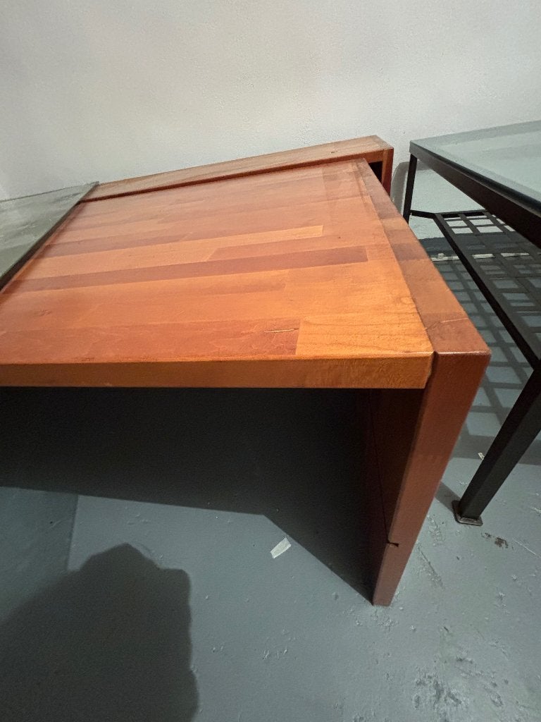 2 kersenhouten salontafels, Ophalen, Glas, Gebruikt, 50 tot 100 cm
