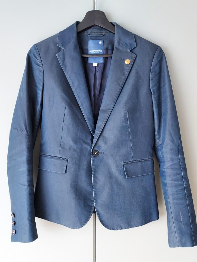 G-Star Raw dames blazer donkerblauw met glans, maat S, Blauw, Ophalen of Verzenden, Zo goed als nieuw, Jasje