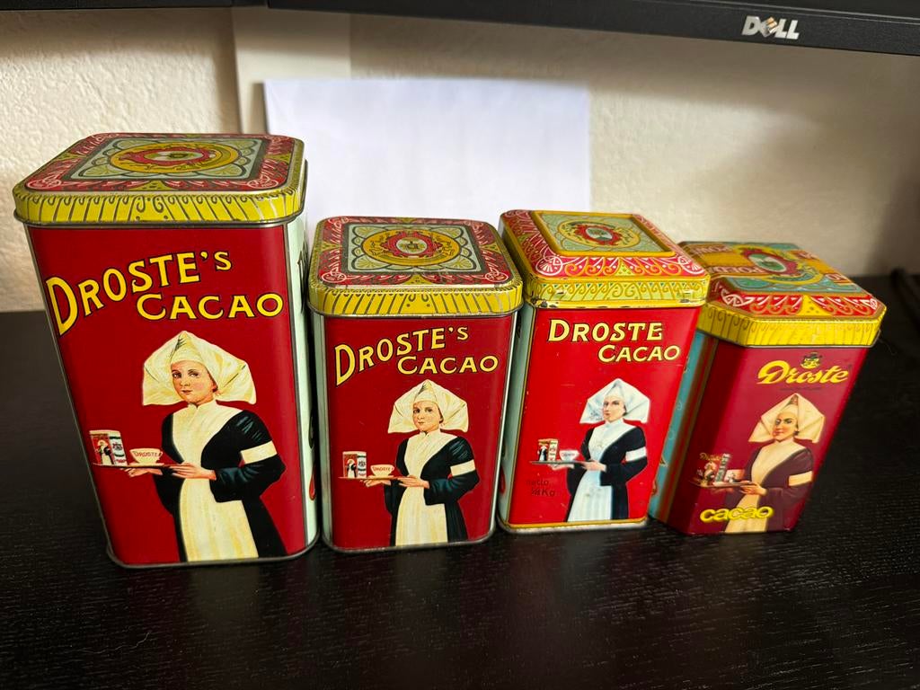Set van 4 Vintage Droste Cacao en Pastilles Blikken, Ophalen of Verzenden, Zo goed als nieuw, Overige, Droste