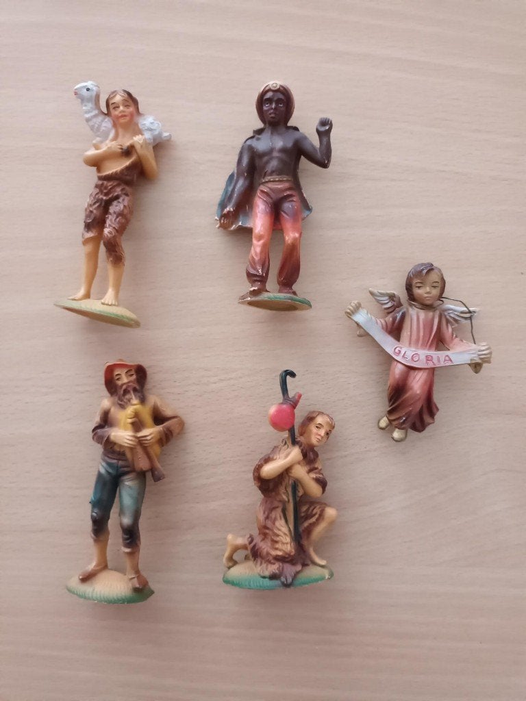 5 kerststal figuren uit Italië jaren 50, Diversen, Ophalen of Verzenden, Zo goed als nieuw