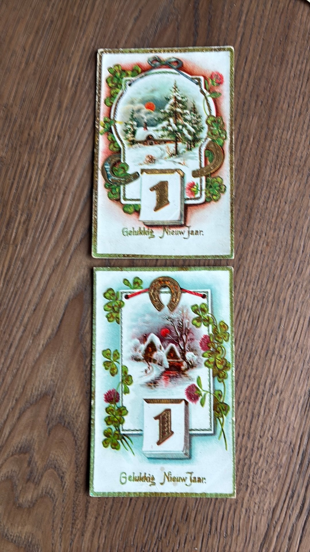 1 januari.Sneeuwlandschapjes,goudopdruk,klaver4,, Verzamelen, Ansichtkaarten | Themakaarten, Ophalen of Verzenden, 1920 tot 1940