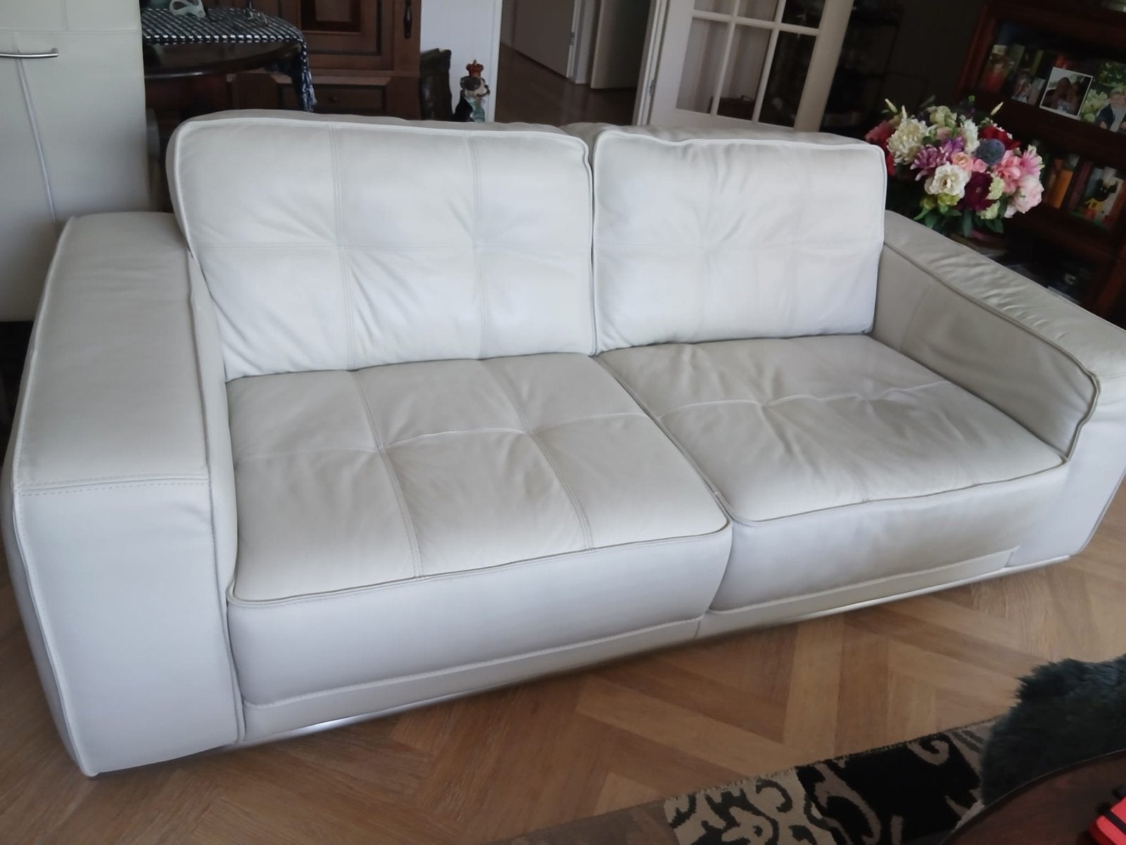 Henders en Hazel Leren 2-zitsbank - Crème/Wit, Huis en Inrichting, Ophalen, Gebruikt, 150 tot 200 cm, Tweepersoons