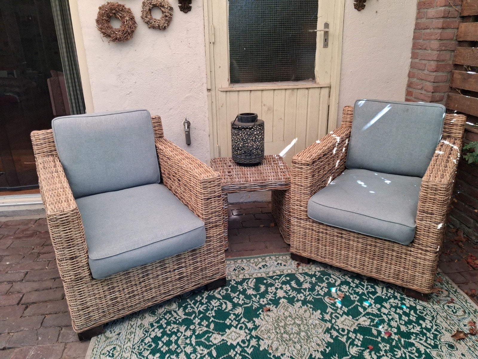 Comfortabele rotan fauteuils met kussens, Ophalen, Gebruikt, Twee, Landelijk, Bohemian