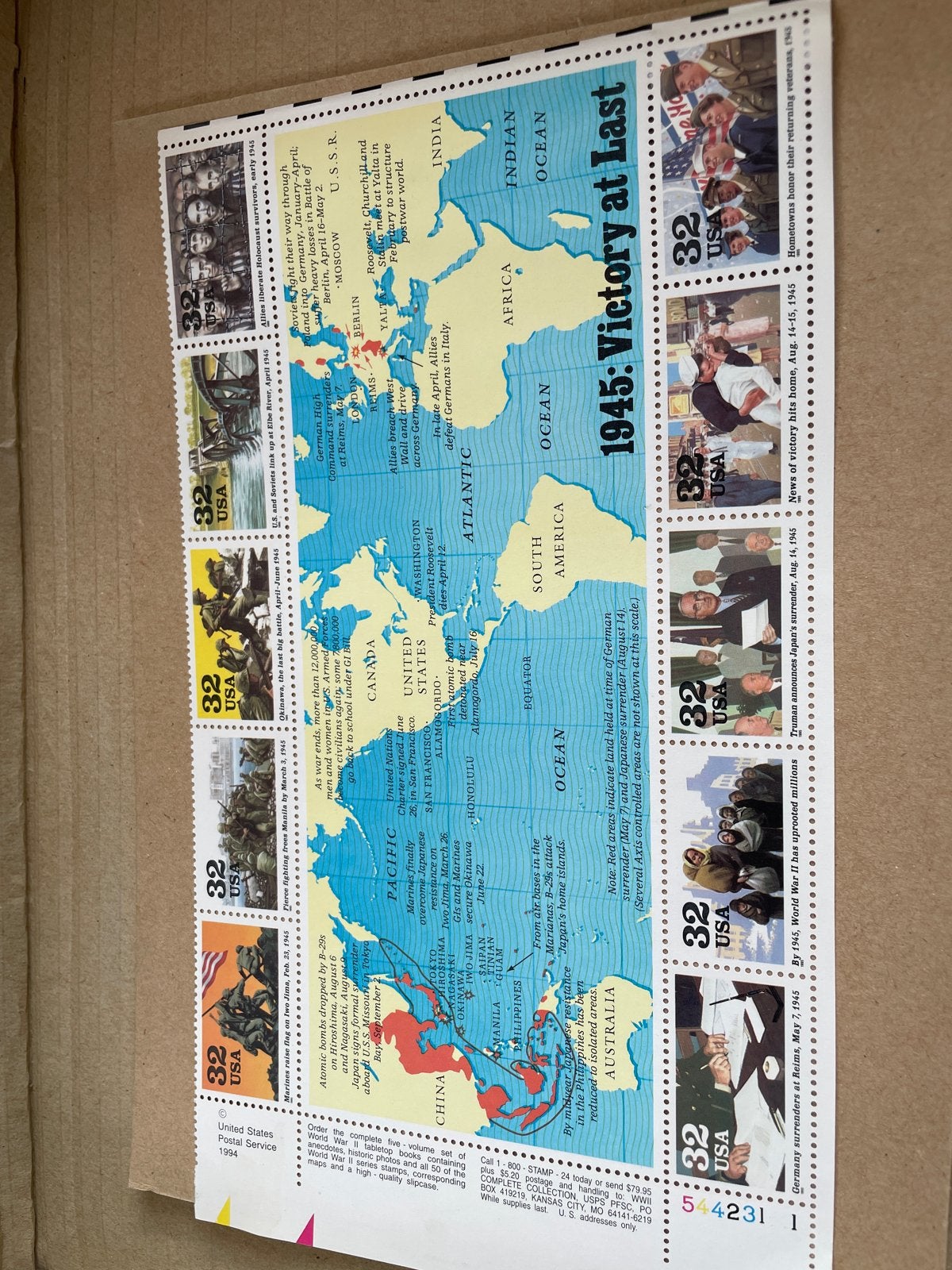 USA Postzegelvel 1994: 1945 Victory at Last - WOII, Ophalen, Na 1940, Postfris