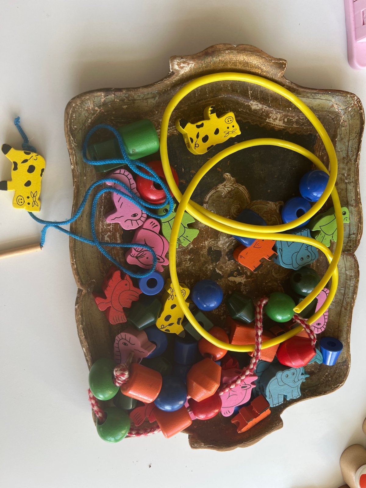 Vintage Kralen Ketting Rijgspel Houten Dieren, Ophalen of Verzenden, Gebruikt, Knutselen