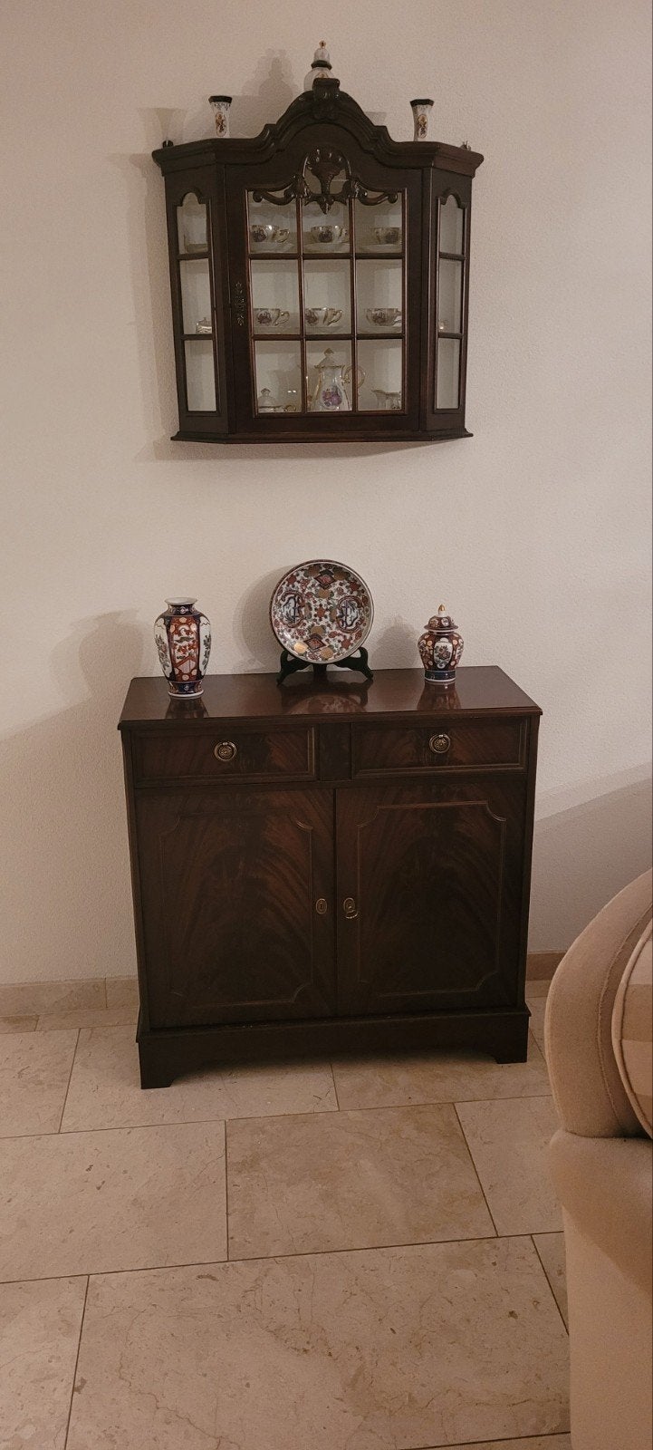 Antieke houten dressoir en vitrinekast set, Ophalen