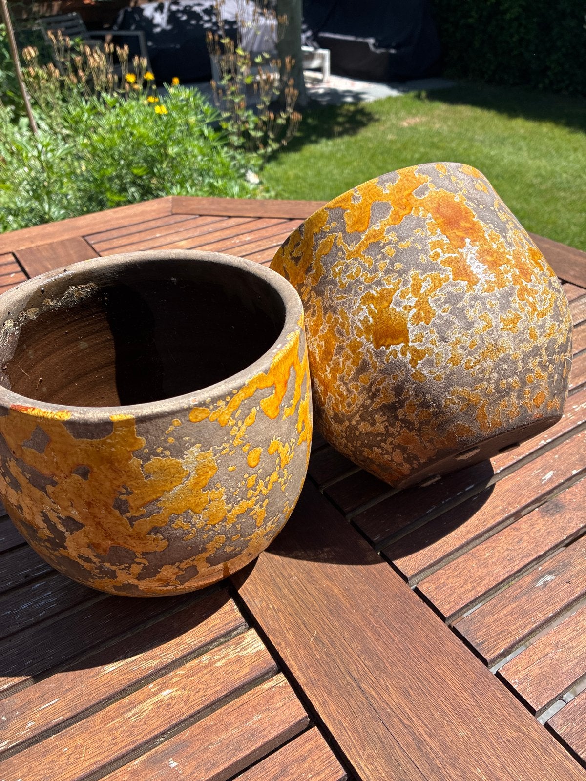 2 Intratuin binnen bloempotten, goud geel, 16x17cm, Ophalen, Overige materialen, Gebruikt, Minder dan 30 cm