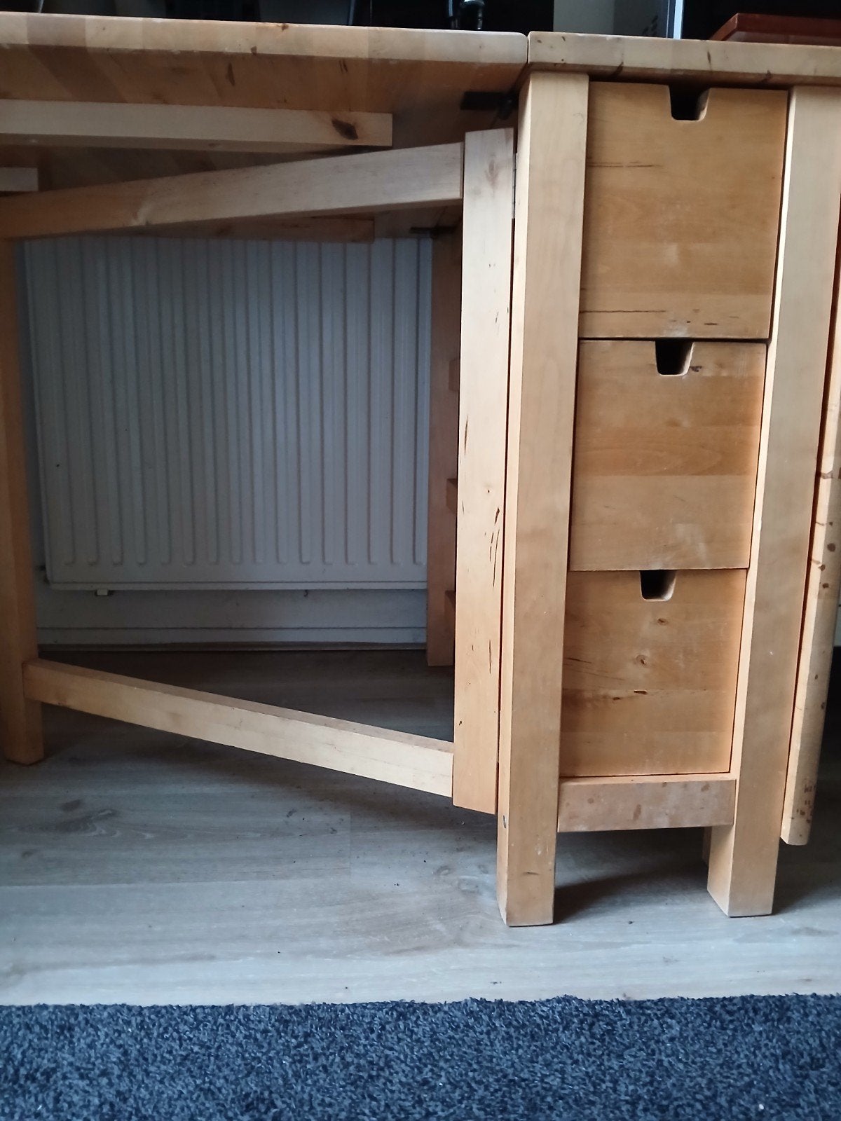 Ikea klaptafel met 6 laden - 182 cm uitgeklapt, Ophalen, Gebruikt, Overige houtsoorten, 150 tot 200 cm