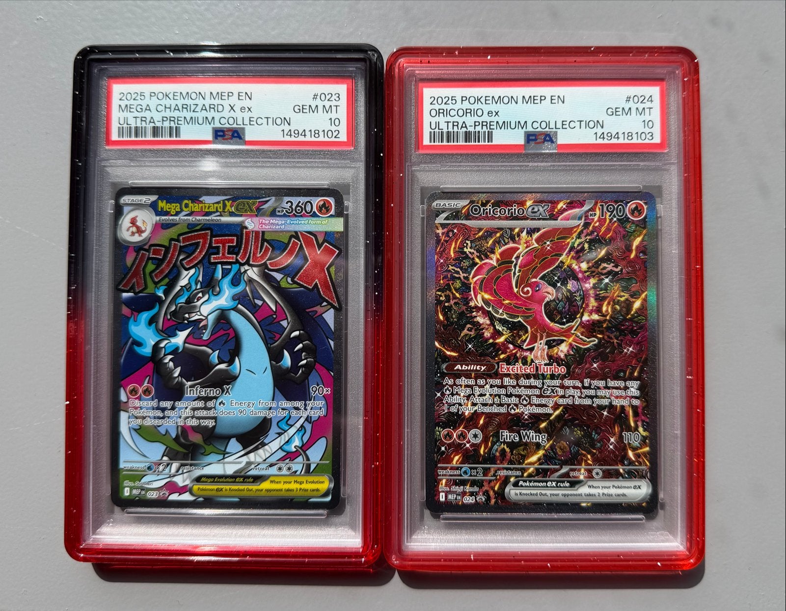 Pokémon PSA 10 GEM MT Mega Charizard X & Oricorio ex, Ophalen of Verzenden, Nieuw, Losse kaart