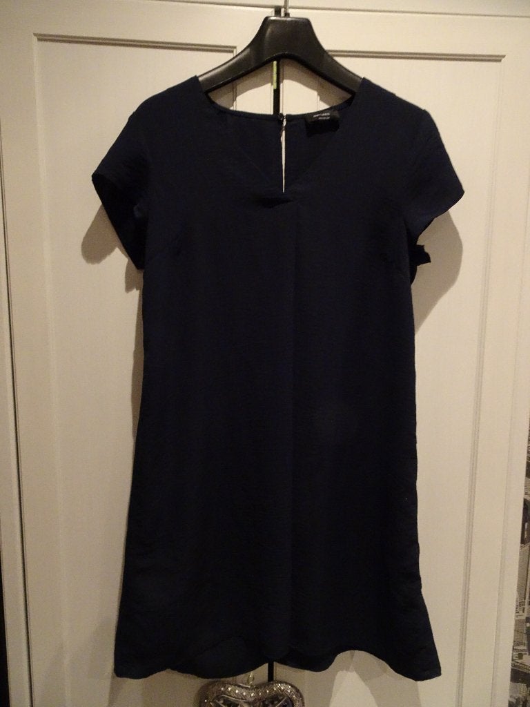 Donkerblauw Jurkje Mt 38 Shift Dress Korte Mouw Tijdloos, Maat 38/40 (M), Blauw, Ophalen of Verzenden, Zo goed als nieuw