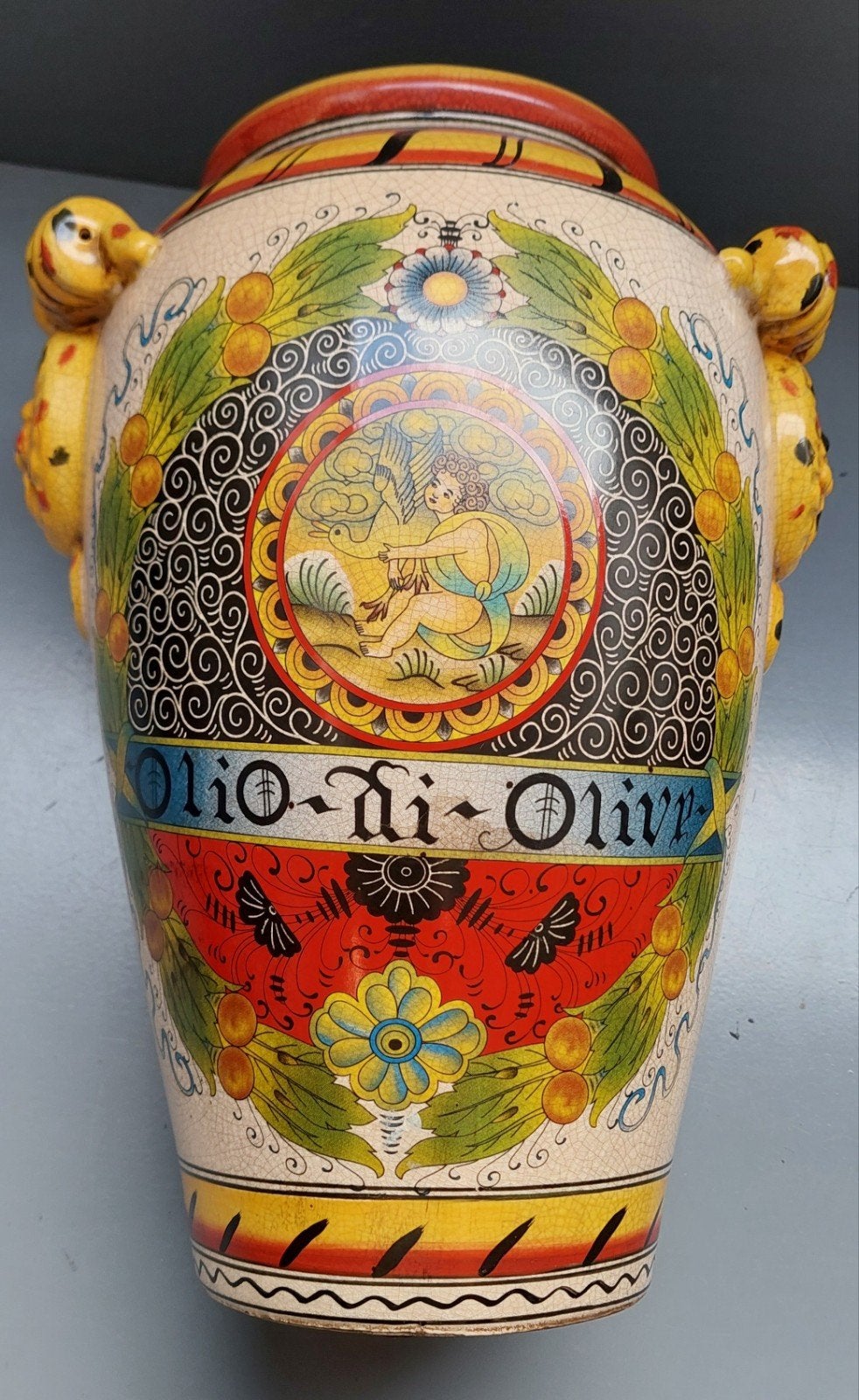 Antieke Italiaanse Olijfoliekruik - Handgeschilderd, Ophalen of Verzenden