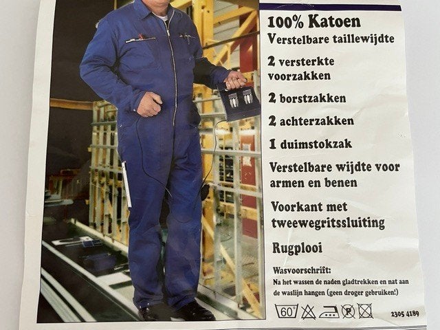 Overalls 100% Katoen met YKK Ritsen  / Laatste Maten, 8064EV28, Heren, Overall, Ophalen of Verzenden