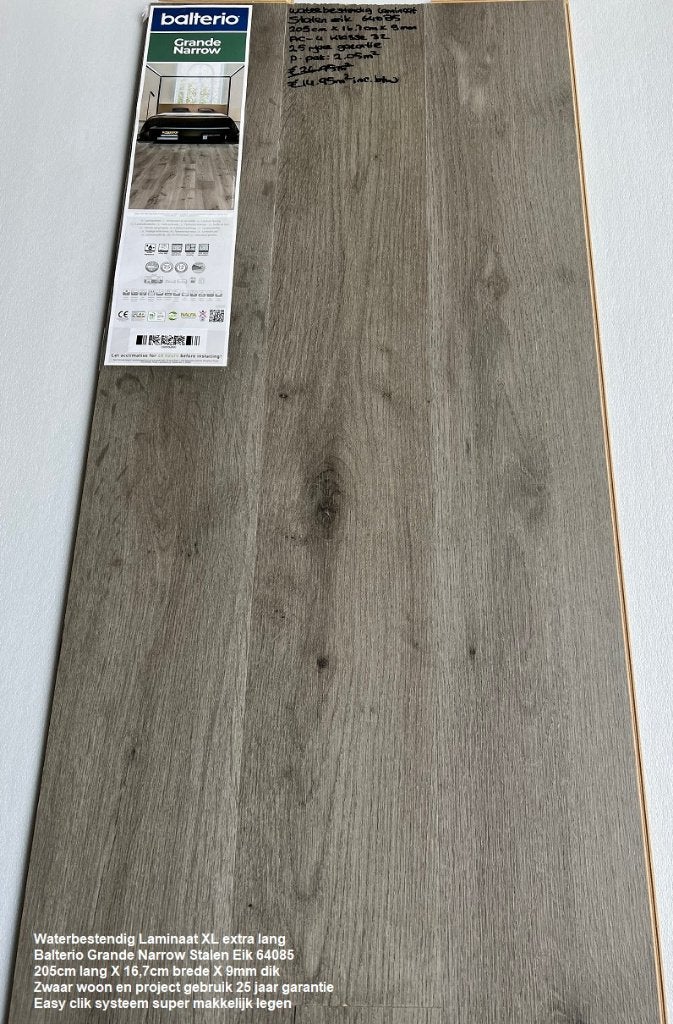 Balterio Grande Narrow Stalen Eik 9mm dik  - Waterbestendig, 75 m² of meer, Waterbestendig laminaat grijs landhuisdeel 9mm dik