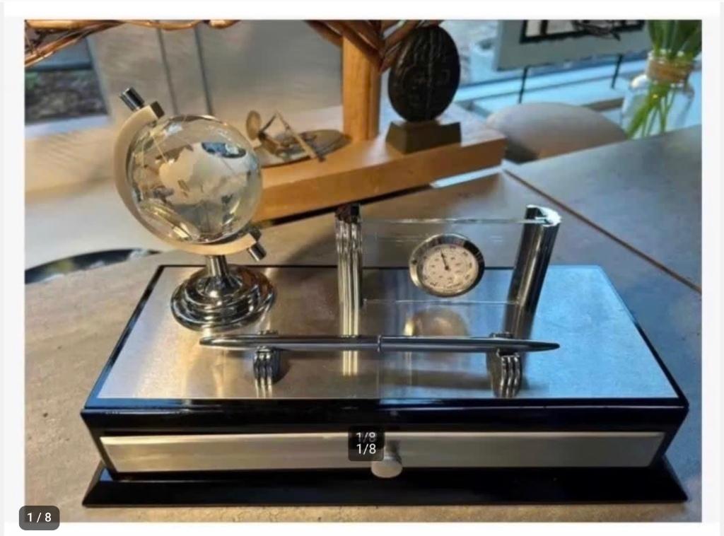 Bureau set klok thermometer pen lade wereldbol, Ophalen of Verzenden