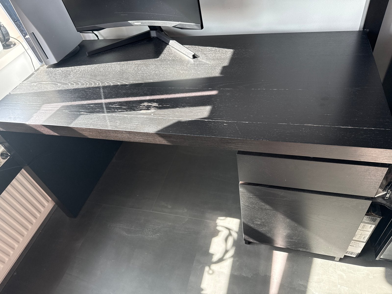 Ikea Malm bureau 140x60 - stevig, gebruikt, Ophalen, Zwart, Gebruikt, IKEA