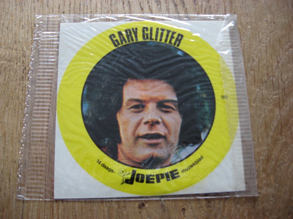 Sticker Gary Glitter nr 80 Joepie 9 x 9 cm, Ophalen, Nieuw, Overige typen