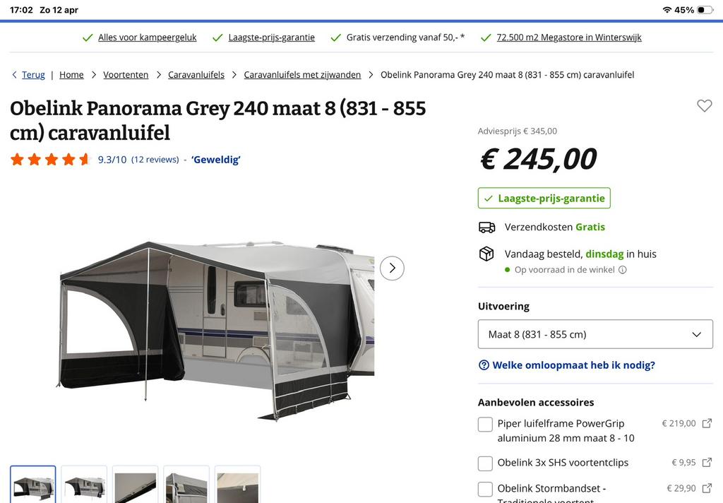 Panoramaluifel met powergripstokken, Ophalen of Verzenden, Zo goed als nieuw