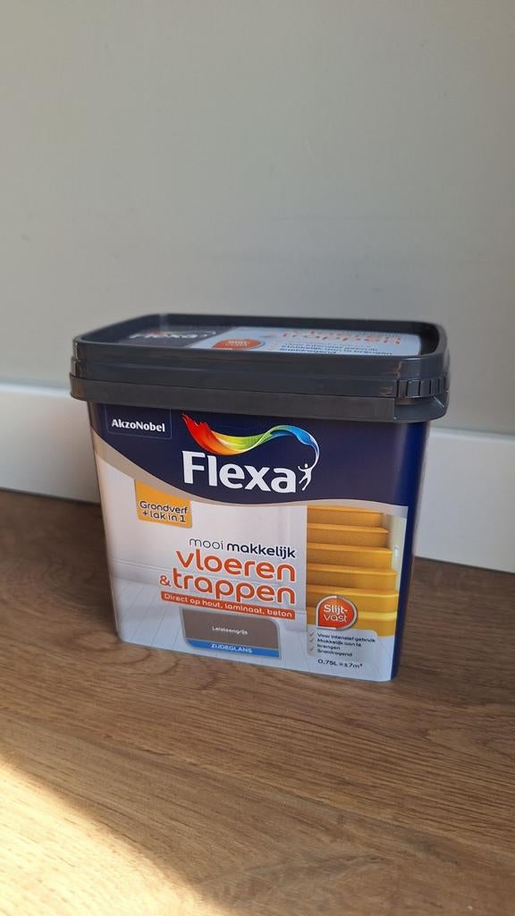 Flexa Trapverf Leisteengrijs 0,75L - Slijtvast, Nieuw, Ophalen of Verzenden, Verf, Grijs
