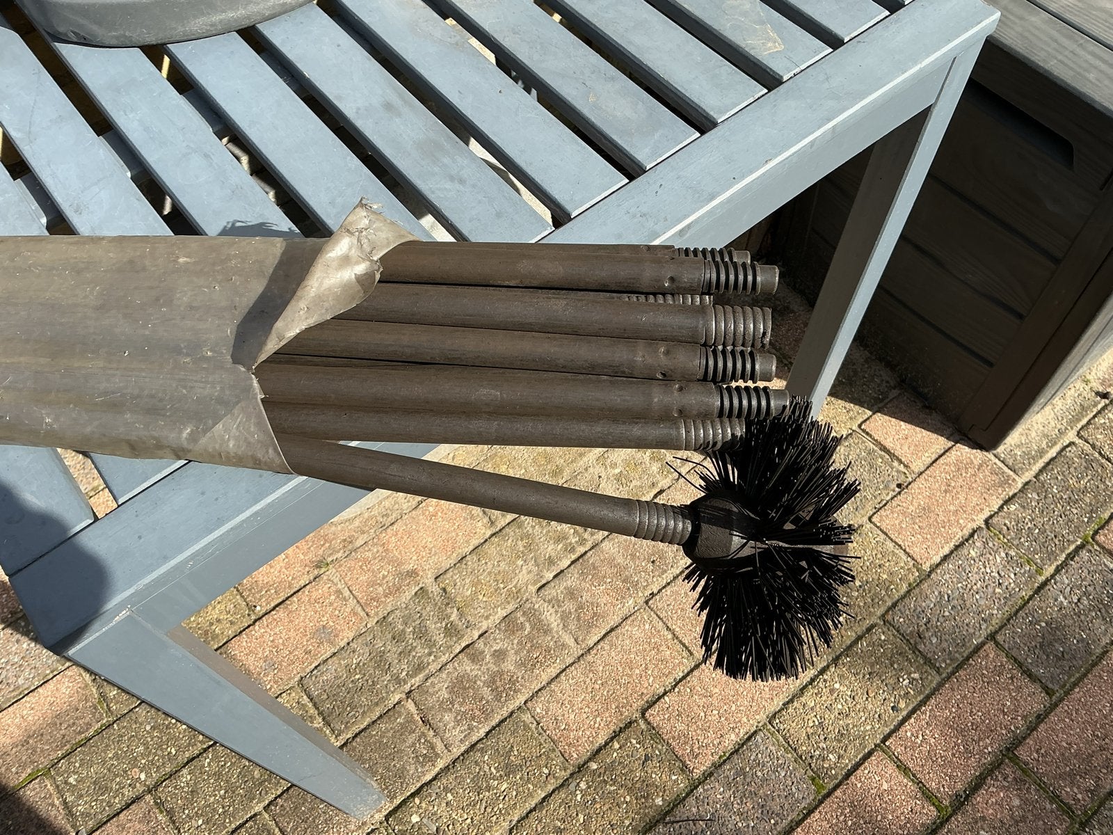 Schoorsteenveegset met borstel en verlengstangen, Ophalen of Verzenden, Gebruikt