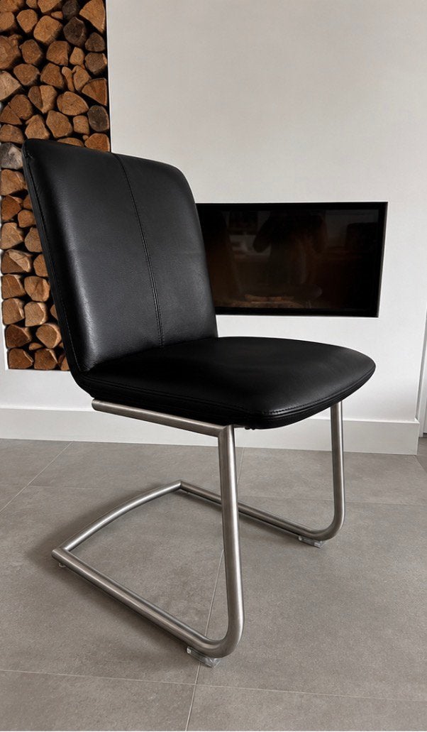 4/6/8 zwart leder Henders en Hazel design stoelen rvs frame, Zwart, ---, Henders en Hazel, Ophalen of Verzenden