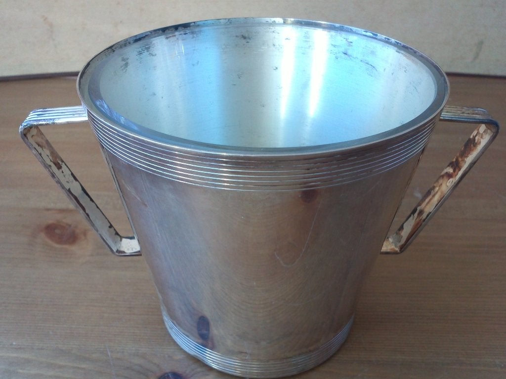 Mooie oude kom uit Engeland van silverplate en glas 10,2 cm.