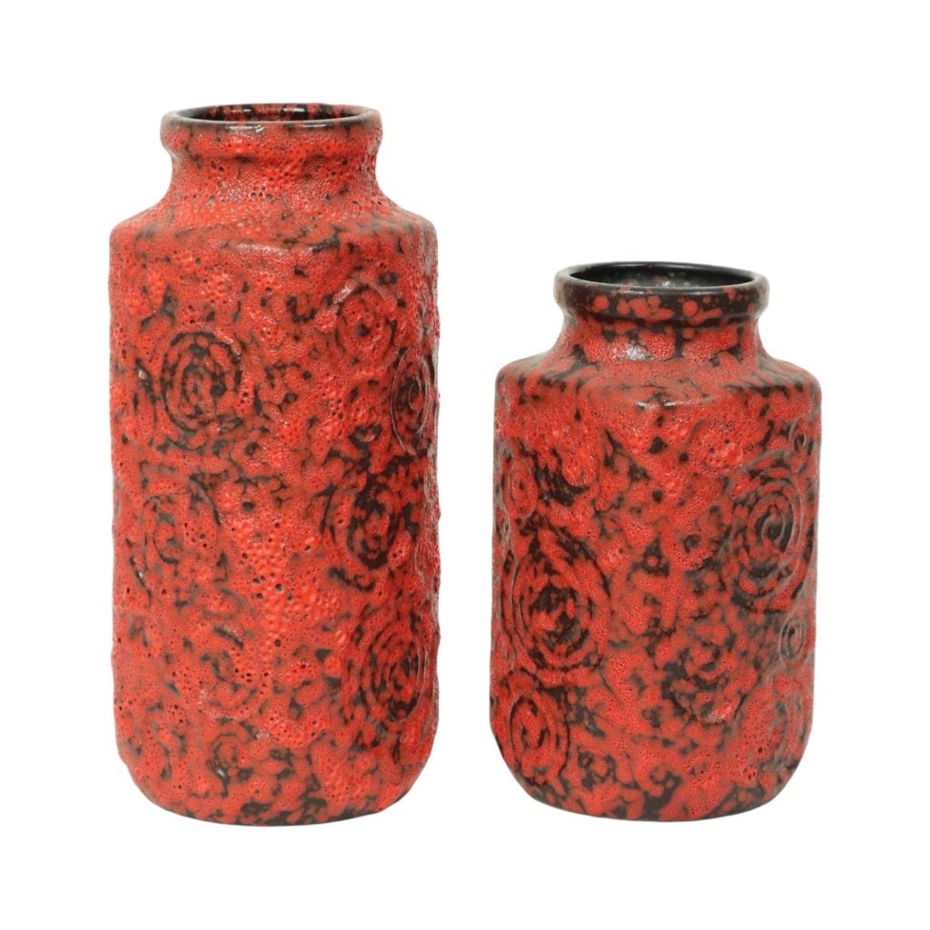 Set van 2 Rode Fat Lava Vazen Scheurich Jura West Germany, Ophalen of Verzenden