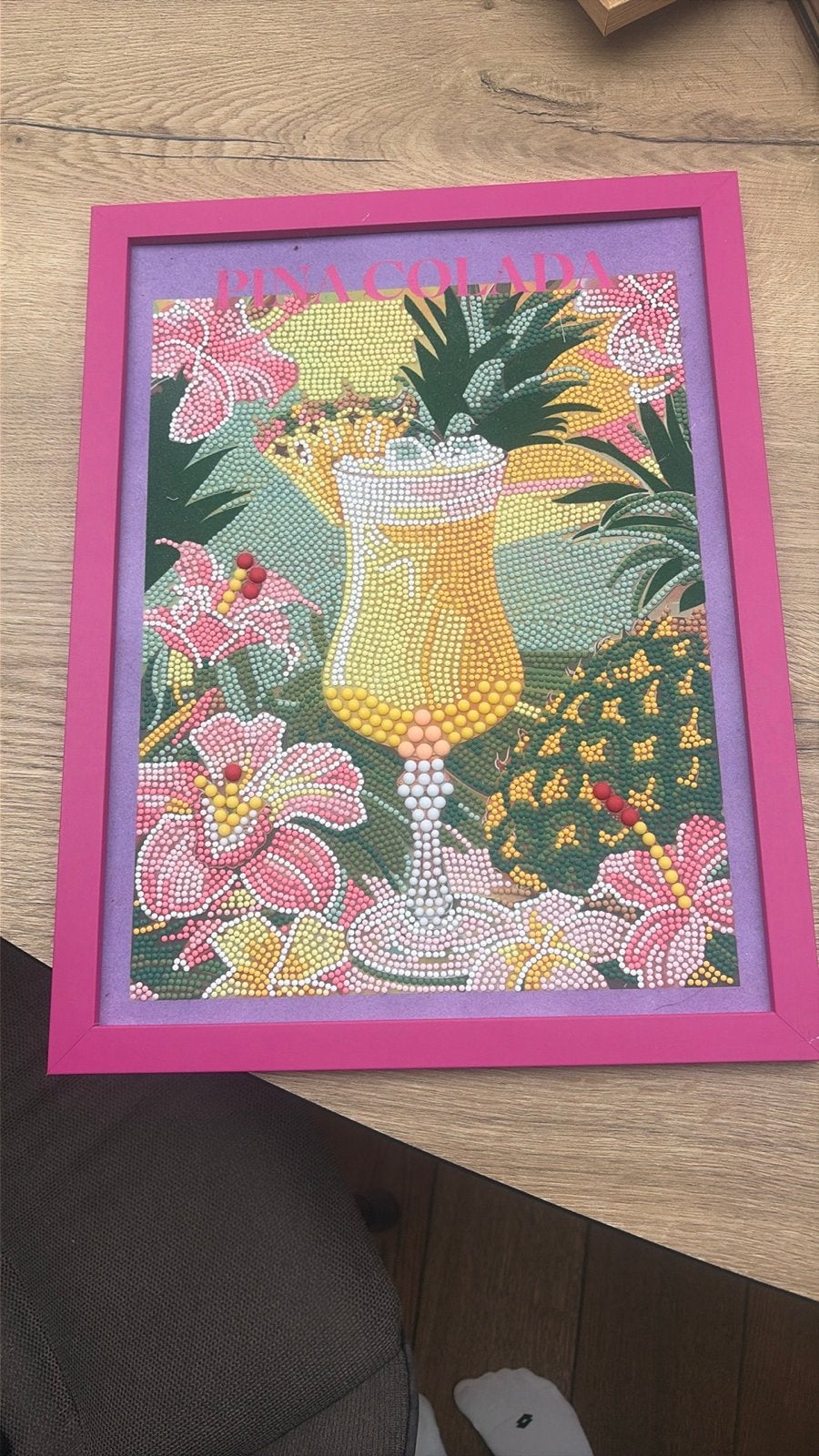Diamond Painting 'Pina Colada' in roze lijst, Handgemaakt, Diamond painting, Meerkleurig, Zo goed als nieuw