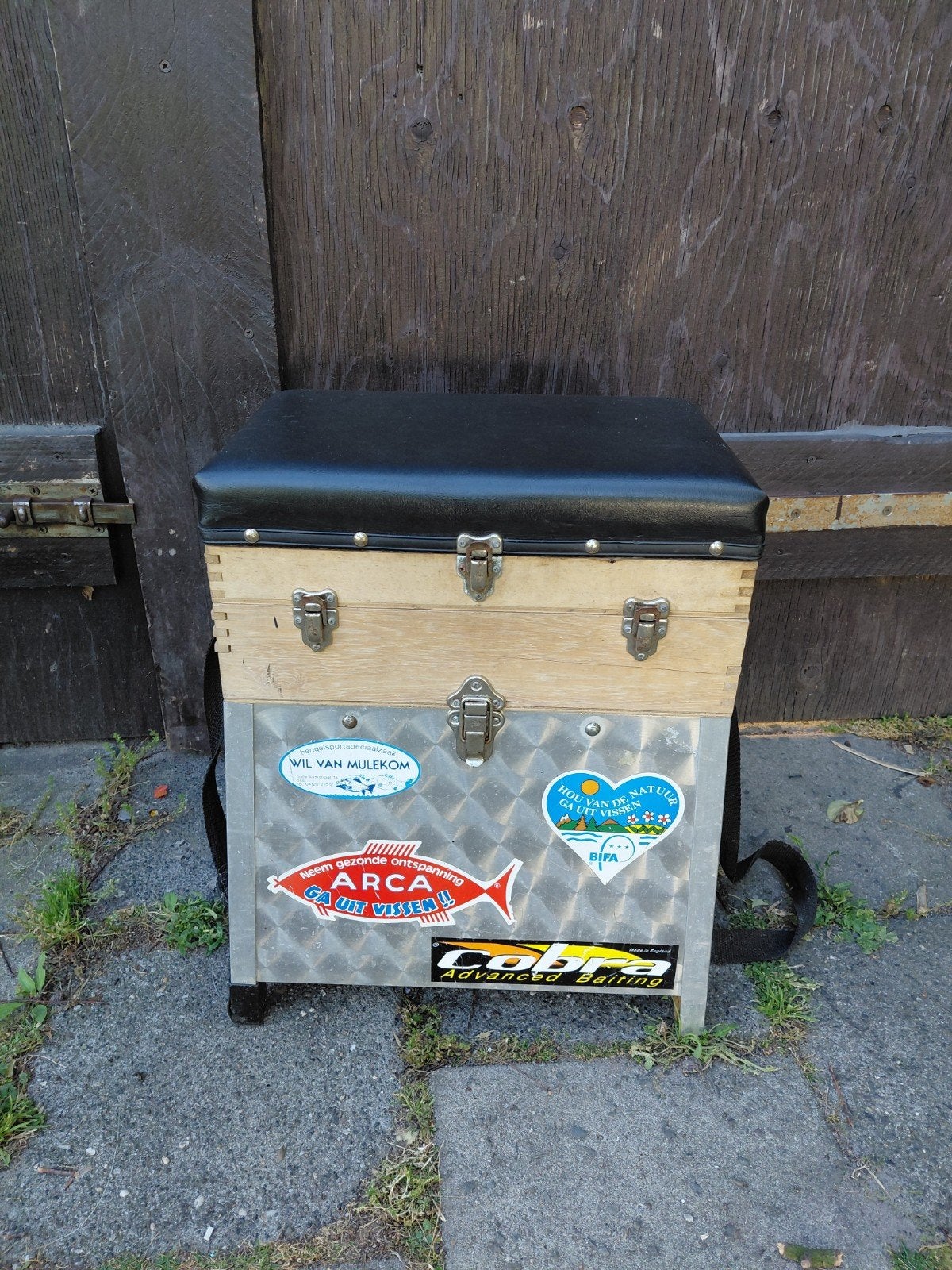 Vintage Aluminium Viskoffer met Houten Inzetstukken, Watersport en Boten, Ophalen of Verzenden