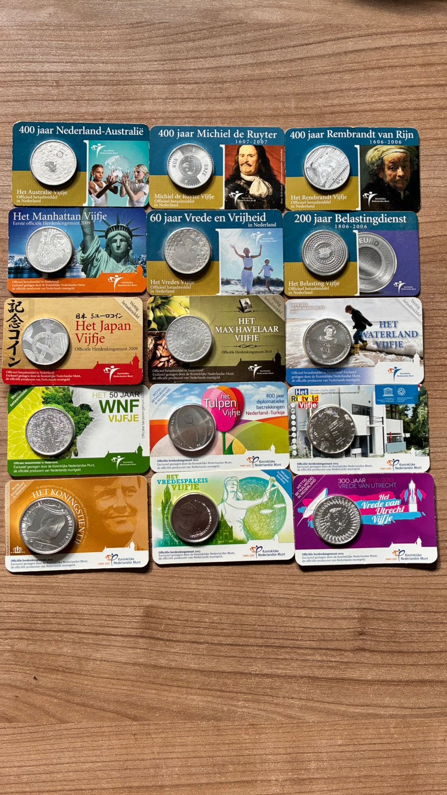 15 Nederlande herdenkingsmunten in coincard 2005-2013, Ophalen of Verzenden, Nederland, Munten
