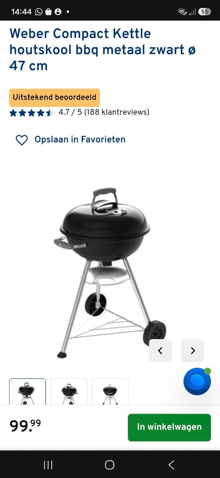 Nieuwe Weber Compact Kettle BBQ, incl aanjager en hoes, Tuin en Terras, Ophalen, Nieuw, Weber
