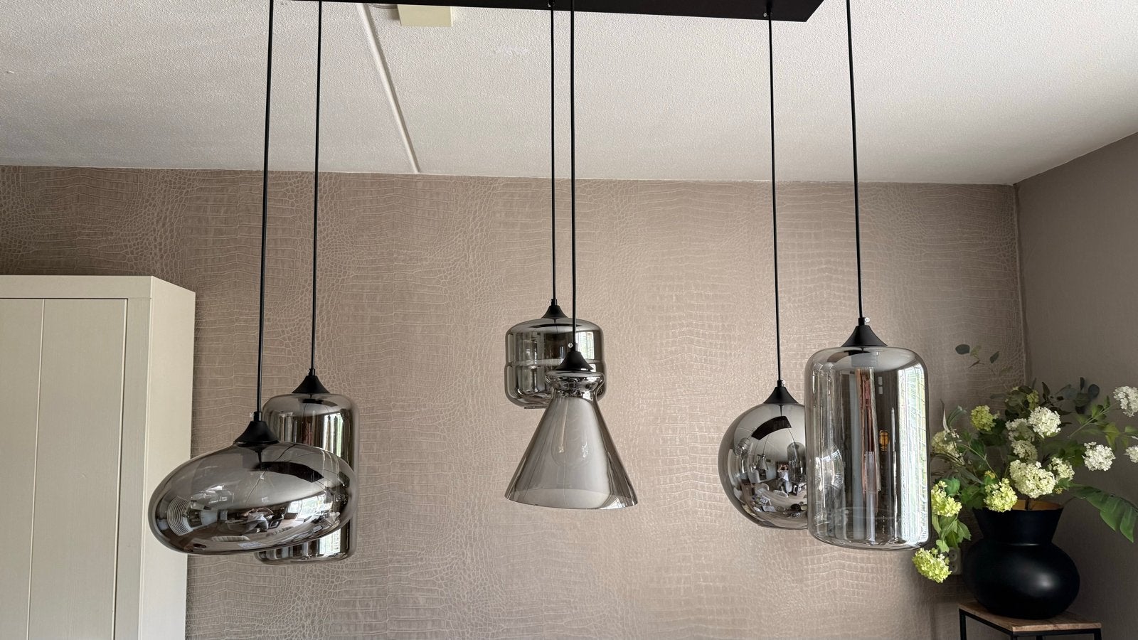 6 losse verschillende glazen lampenkappen., Ophalen, Zo goed als nieuw, Glas, E27 (groot)