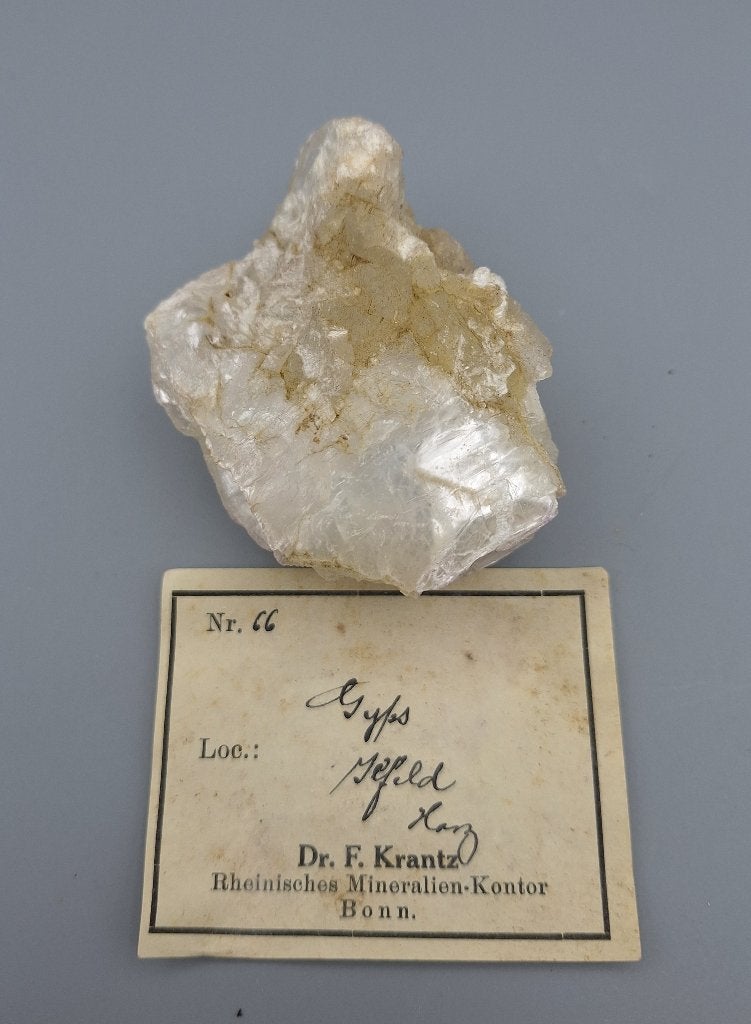 Gips - Ilfeld, Harz, Duitsland (oud F. Kranz label!!), Verzamelen, Mineralen en Fossielen, Ophalen of Verzenden, Mineraal