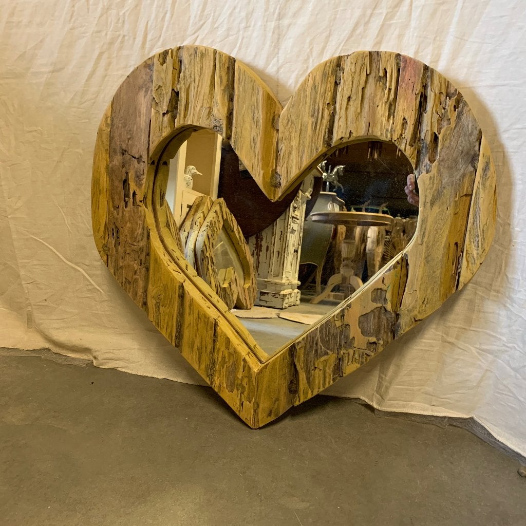 hartjes spiegel - teakhouten lijst - 60 cm - Gratis bezorgd, TTM Wonen, Meubels – (Perzische) Tapijten en Woonaccessoires, Taag 63, 2491 CS, Den Haag (Forepark)
