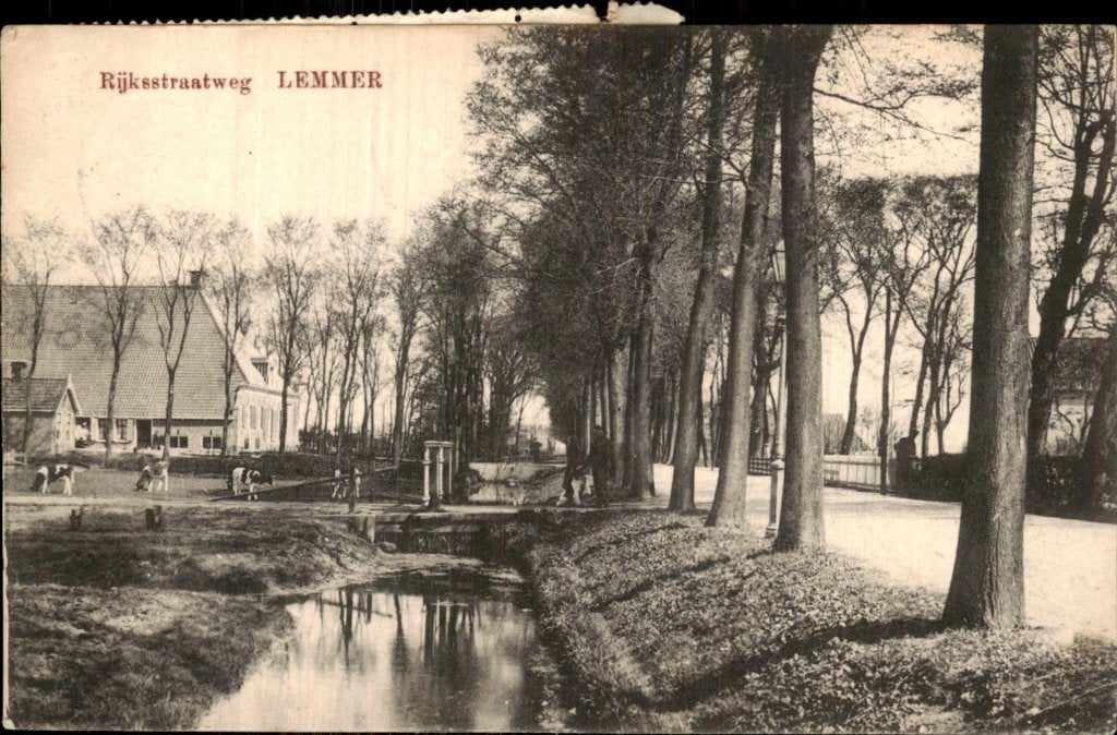 Lemmer - Rijksstraatweg - Laan met boerderij, Ophalen of Verzenden, Voor 1920, Gelopen, Friesland