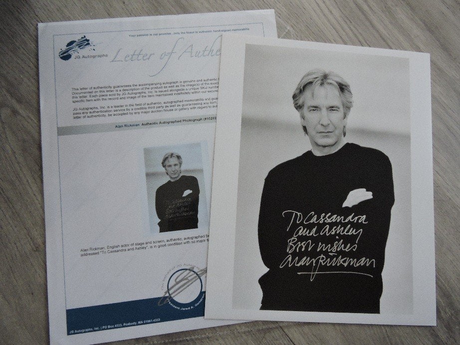 alan rickman zwart/wit foto authentiek handtekening, Ophalen of Verzenden, Zo goed als nieuw, Film, Foto of Kaart
