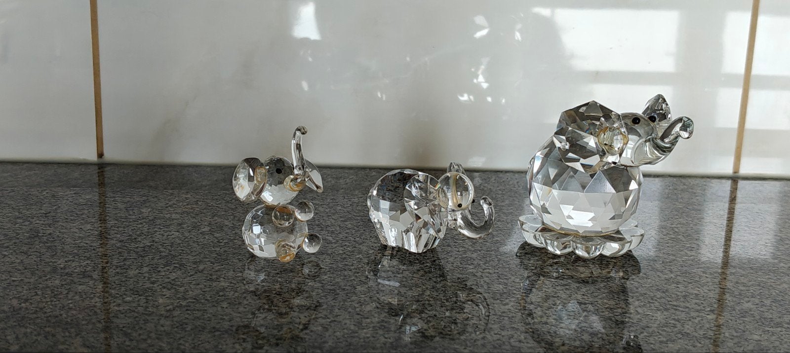 3 Kristallen Olifantjes - Decoratieve Beeldjes, Antiek en Kunst, Antiek | Glas en Kristal, Ophalen