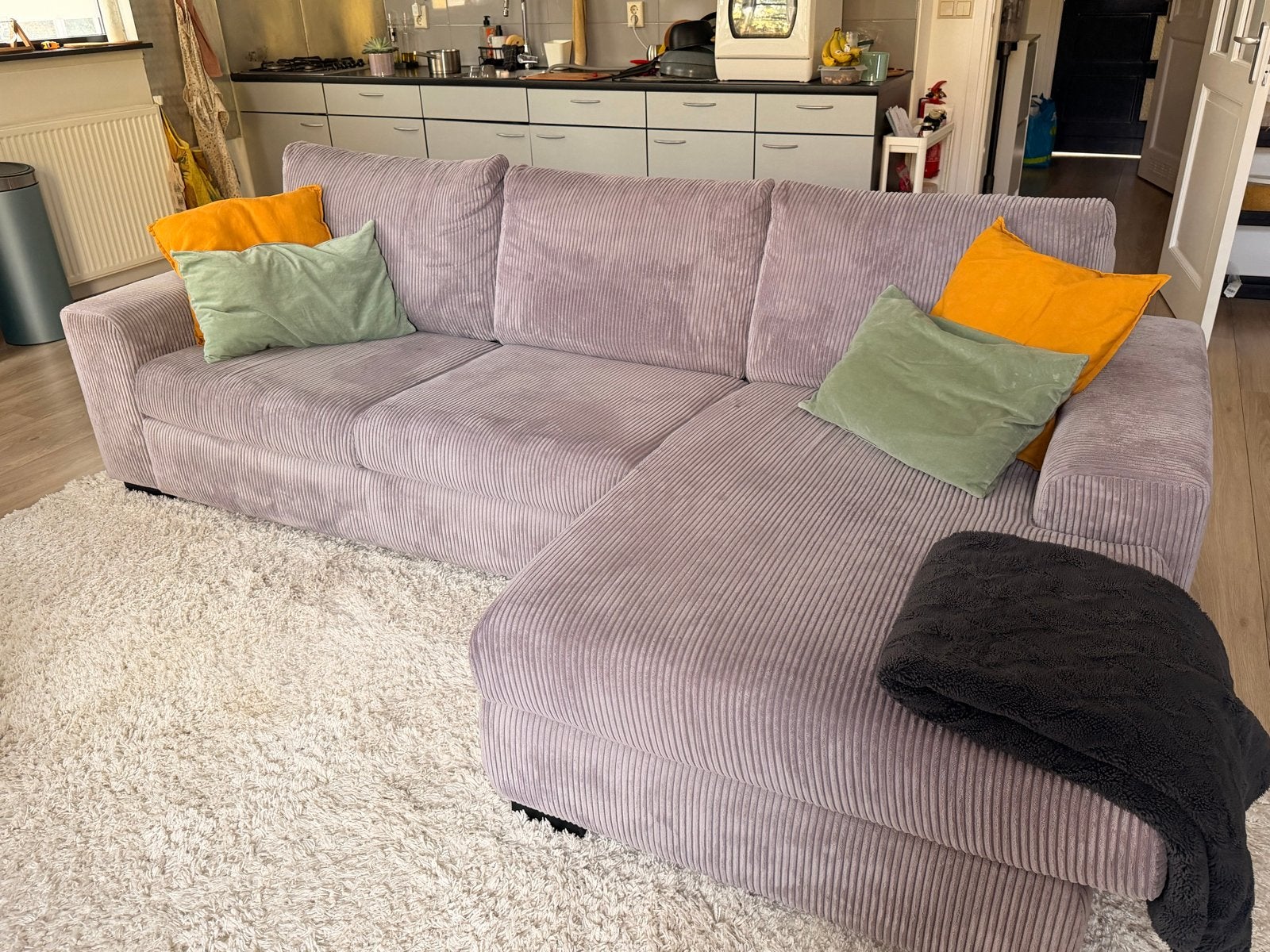 Comfortabele hoekbank met chaise longue, Ophalen, 250 tot 300 cm, Gebruikt, 125 tot 150 cm