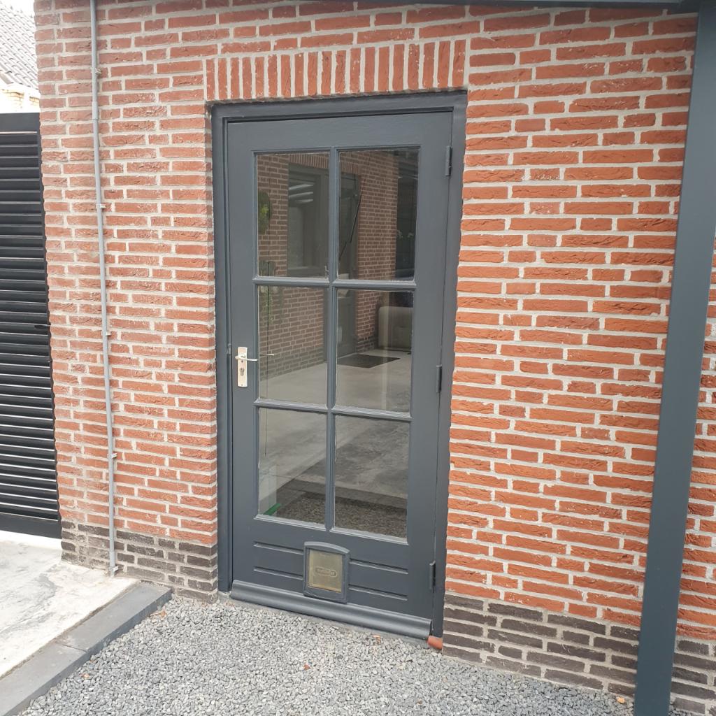 Buitendeur ruitjes met kattenluik 197 H en 87 B, Doe-het-zelf en Verbouw, Deuren en Horren, Ophalen, Gebruikt, 80 tot 100 cm, Minder dan 200 cm