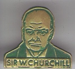 Sir W. Churchill groen op koper speldje ( R_081a), Ophalen of Verzenden, Nieuw, Figuurtje, Speldje of Pin