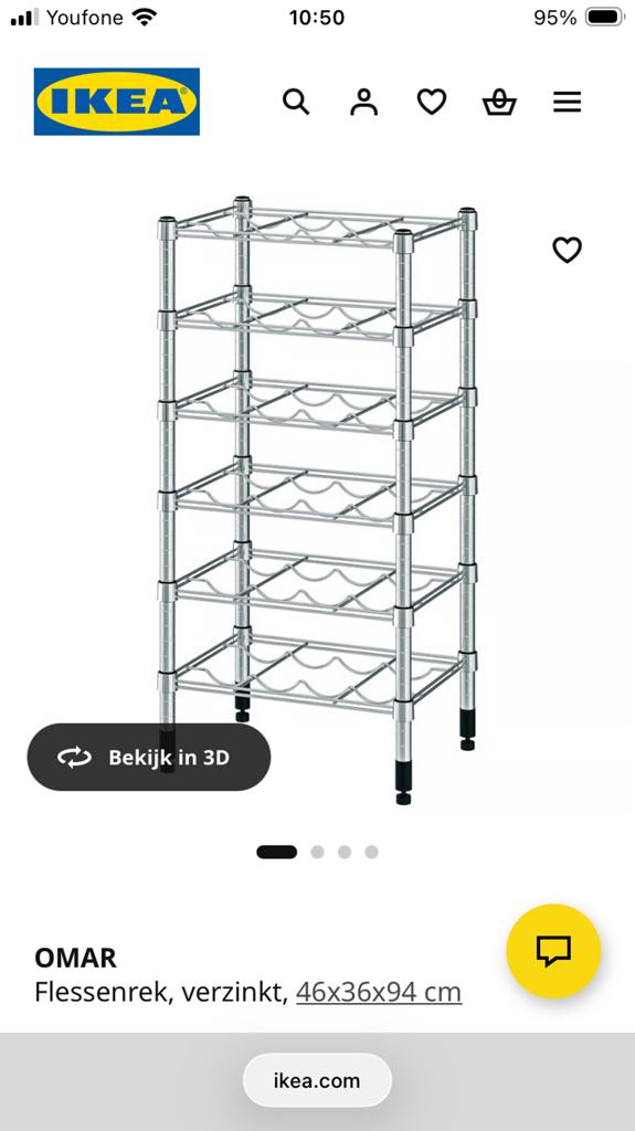 wijnrek (Ikea Omar, hoog model), Huis en Inrichting, Woonaccessoires | Wijnrekken, Ophalen, Zo goed als nieuw, 25 flessen of meer