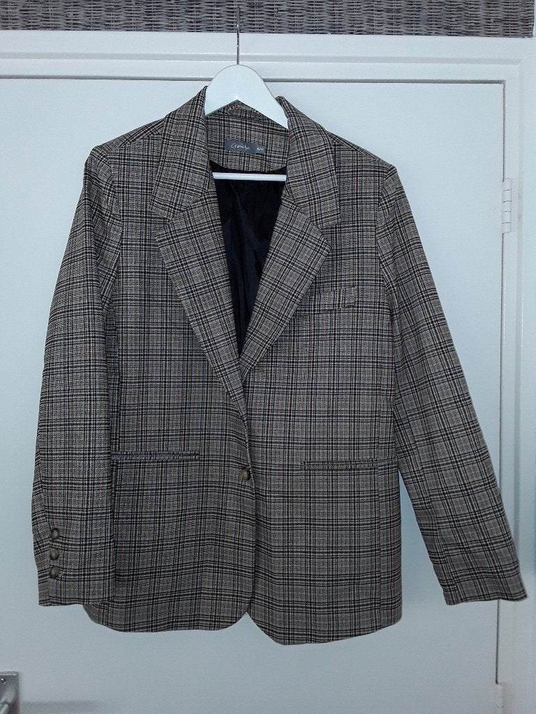 Geisha Bruin/Blauw Geruit Blazer Jasje Maat XL/42, Geisha, Blauw, Maat 42/44 (L), Nieuw