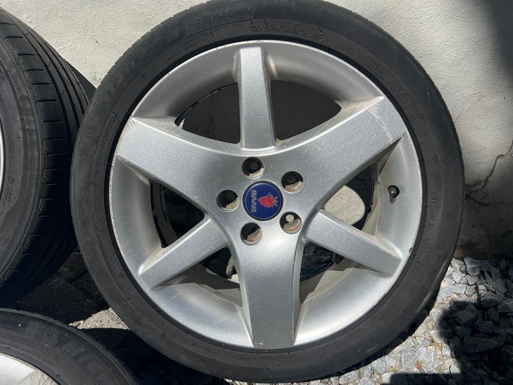 Saab 17 inch velgen met zomerbanden, Auto-onderdelen, Ophalen, Gebruikt, Banden en Velgen, 17 inch