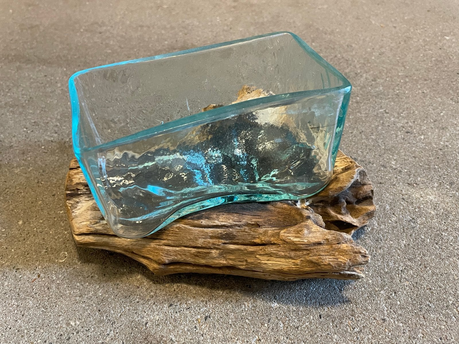 Glazen schaal op drijfhout - Uniek decoratiestuk, Ophalen, Meerkleurig, Glas, Landelijk