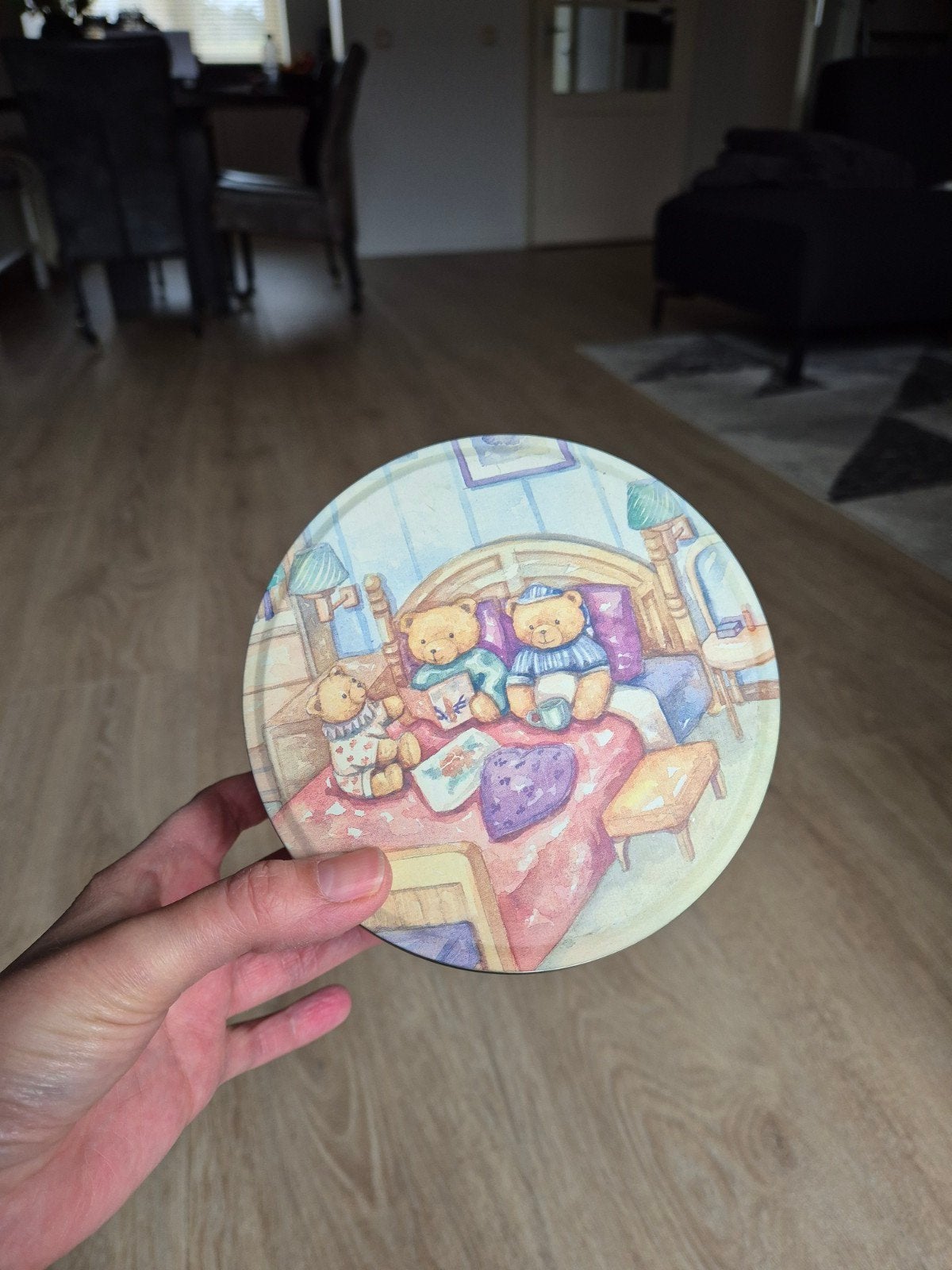 Vintage koektrommel met berenprint - Zo goed als nieuw, Ophalen of Verzenden