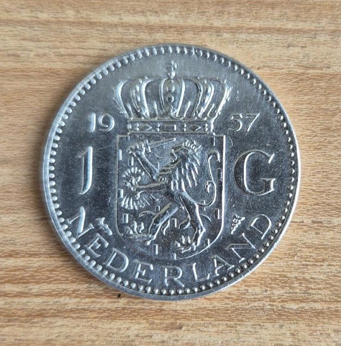 1 gulden 1957 Juliana Zilver  Bieden via marktplaats, 1 gulden, Koningin Juliana, Verzenden, Zilver