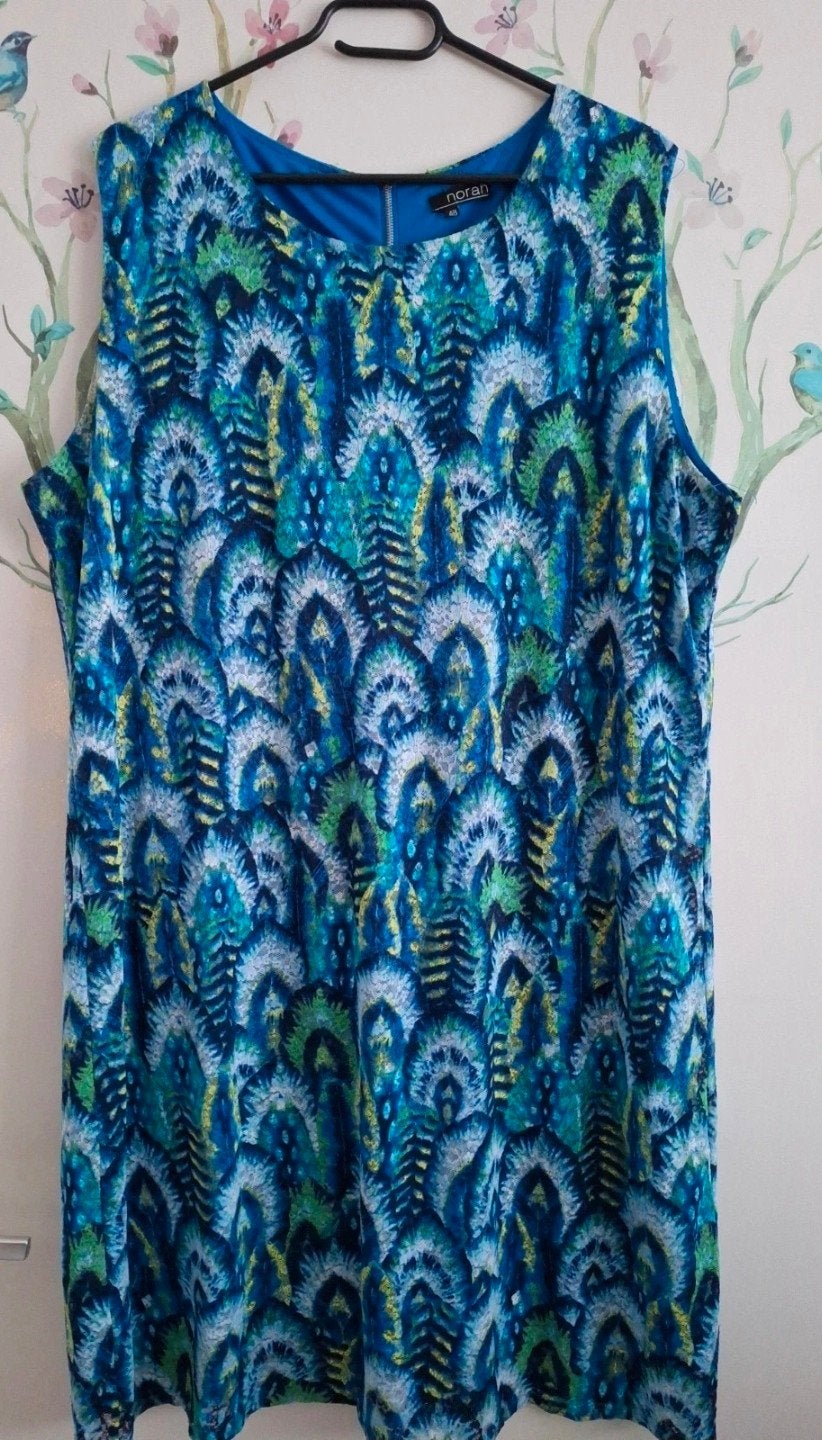 Norah jurk maat 48, blauw/groen patroon, Kleding | Dames, Jurken, Ophalen