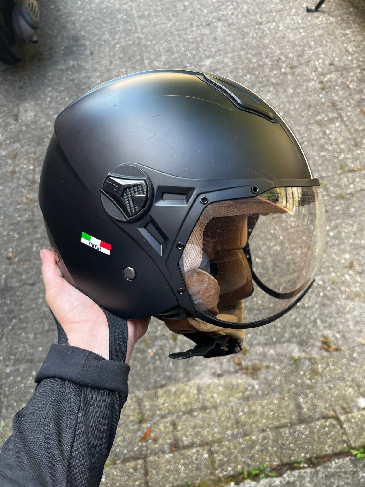 Vito Helmets Scooterhelm Mat Zwart Maat M, Fietsen en Brommers, Brommerhelmen, Ophalen, Zo goed als nieuw, Medium
