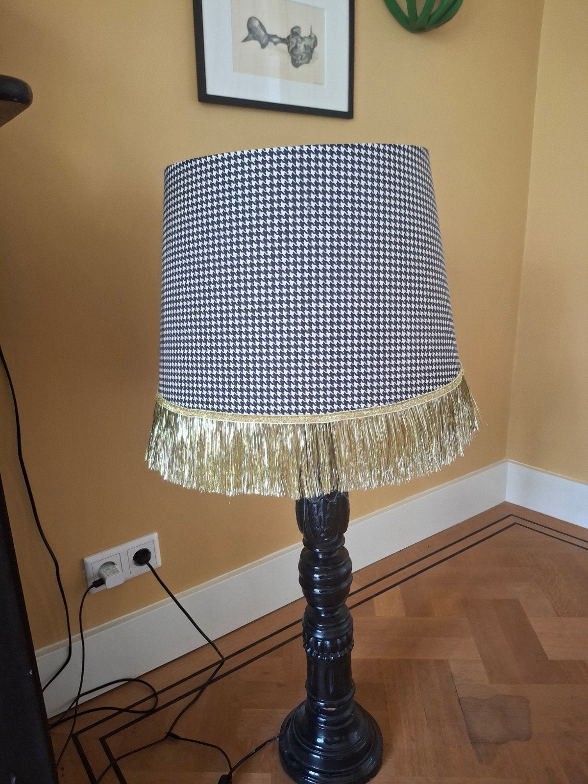 Vintage lampenkap met goudkleurige franjes, Meerkleurig, Zo goed als nieuw, Klassiek, E27 (groot)