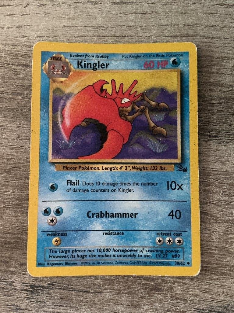 Kingler 38/62 - Jungle Set Pokémon Kaart (1999), Ophalen of Verzenden, Gebruikt, Losse kaart
