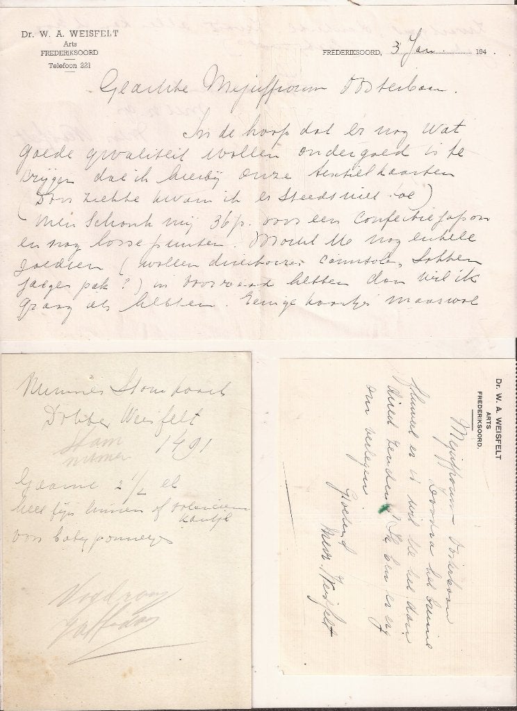 Briefjes Dr. W.A. Weisfelt Arts Frederiksoord 40er jaren, Gebruikt, Ophalen of Verzenden, Nvt, Nvt
